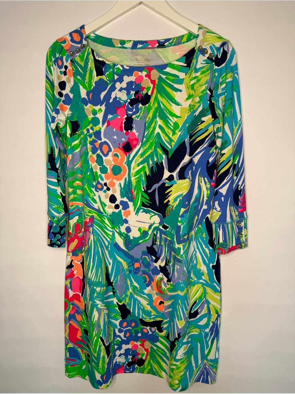 Lilly Pulitzer tropical green, blue and pink shift dress. Brand new with tags!